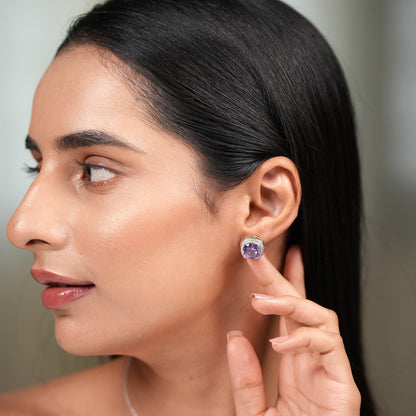 Blissful 925 Silver Amethyst Pendant And Earrings Set