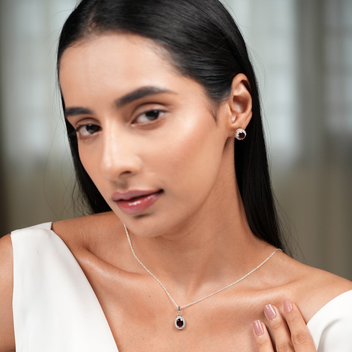 Petite Natural Garnet Pendant and Earring Set