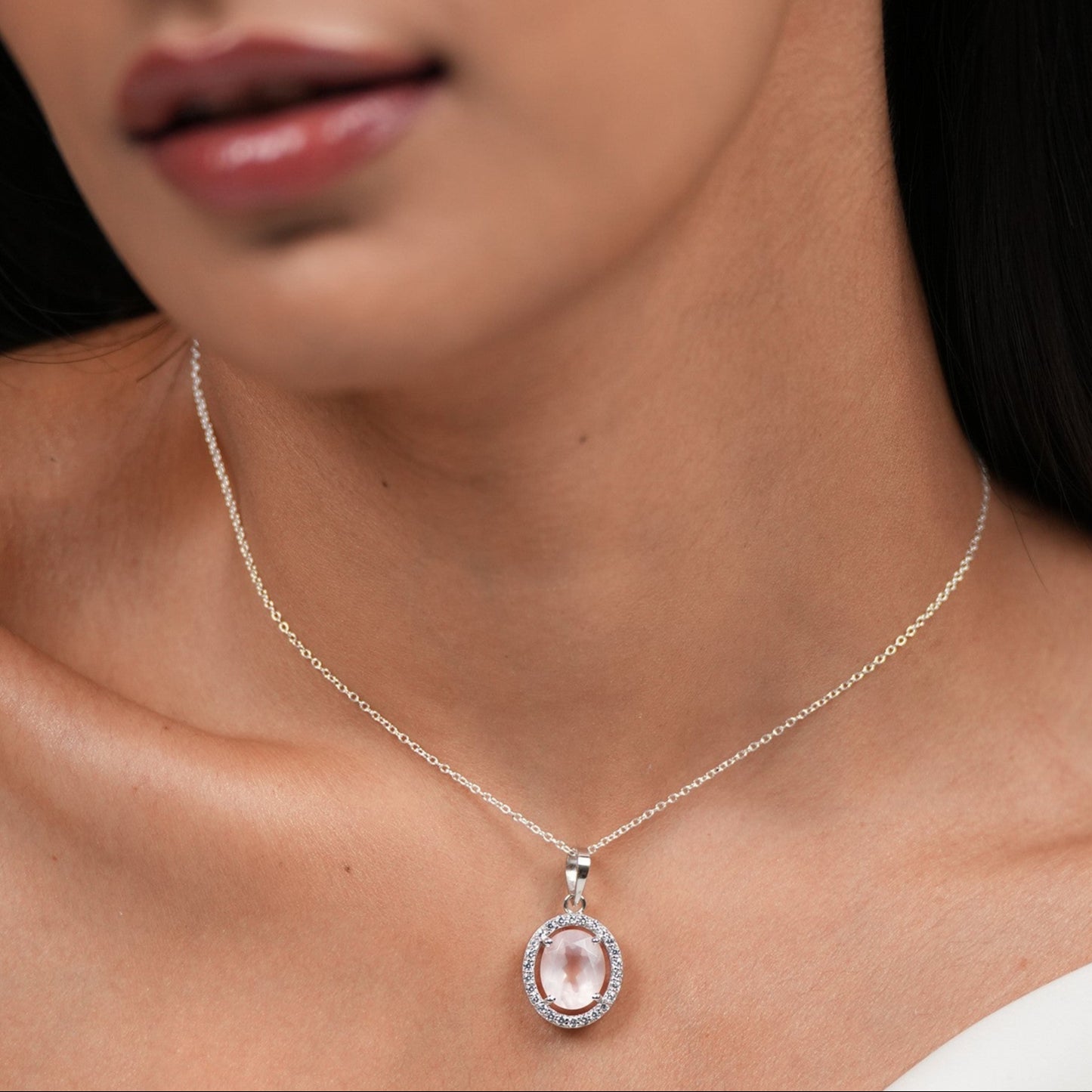 Oval Statement Natural Rose Quartz Pendant and Earring Set