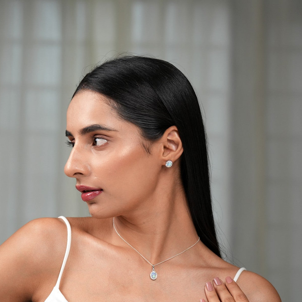 Petite Natural Opal Pendant and Earring Set