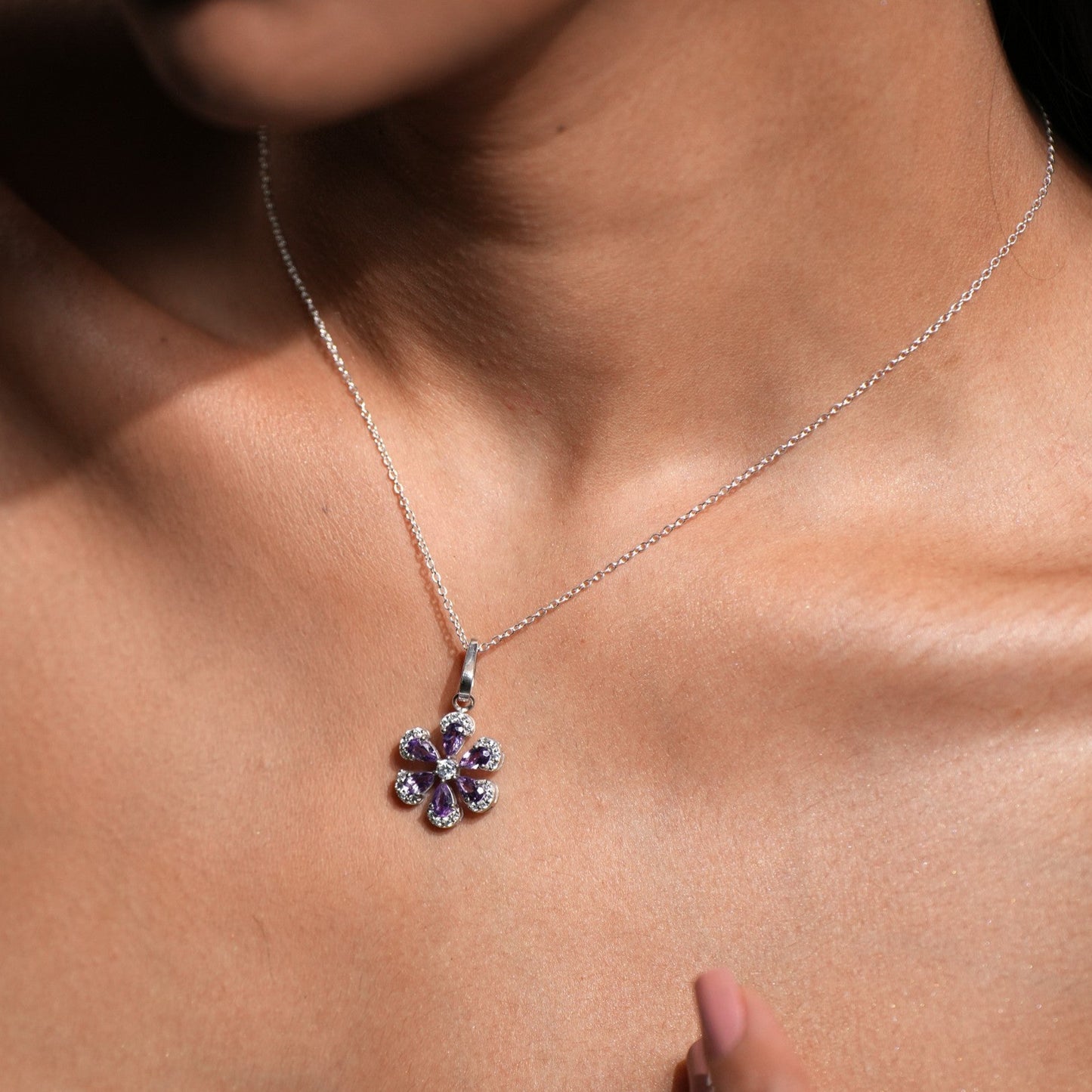 Sol 925 Sterling Silver Amethyst Pendant and Earring Set