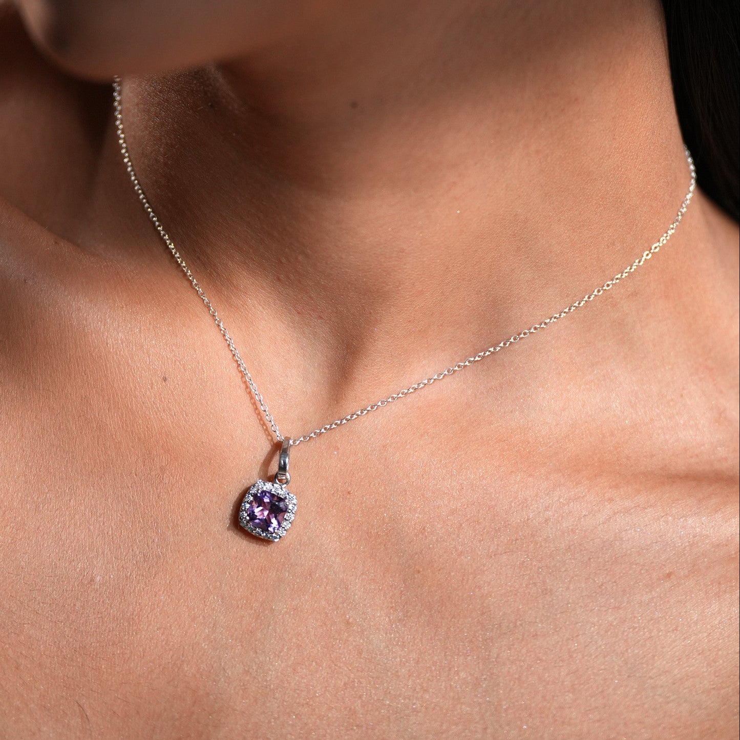Cushion Mist Sterling Silver Amethyst Pendant and Earring Set