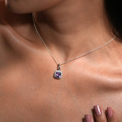 Cushion Mist Sterling Silver Amethyst Pendant and Earring Set