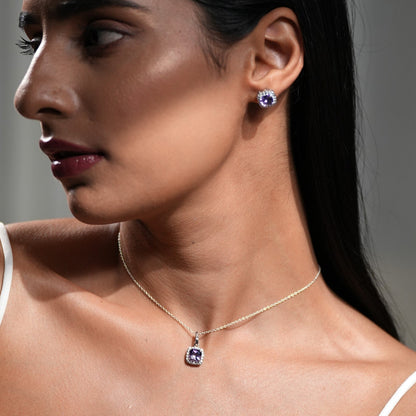 Cushion Mist Sterling Silver Amethyst Pendant and Earring Set