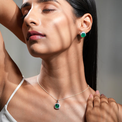 Blissful Natural Green onyx Pendant and Earrings Set