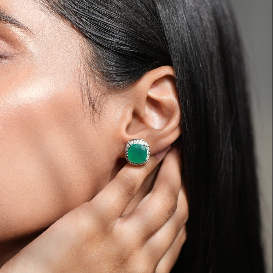 Blissful Natural Green onyx Pendant and Earrings Set