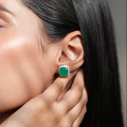 Blissful Natural Green onyx Pendant and Earrings Set