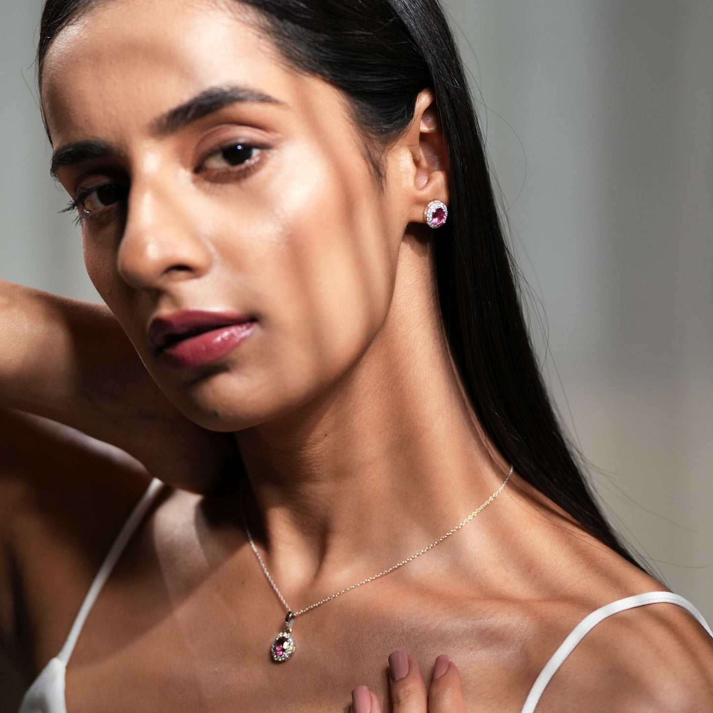 Petite Natural Pink Topaz Pendant and Earring Set