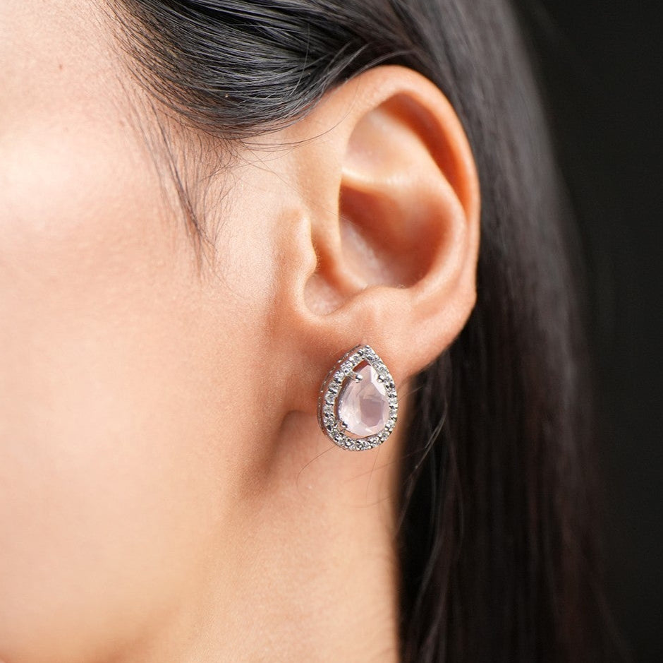 Pear of Joy Rose Quartz Studs