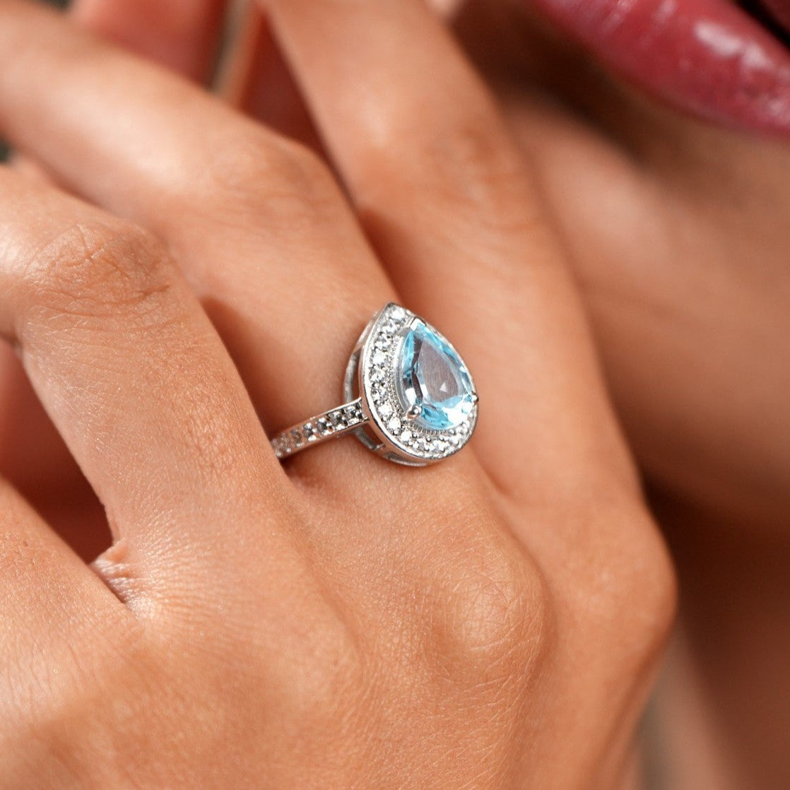 Pear of Joy Sky Blue Topaz Ring