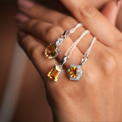 Hexa Halo Citrine Pendant with Chain