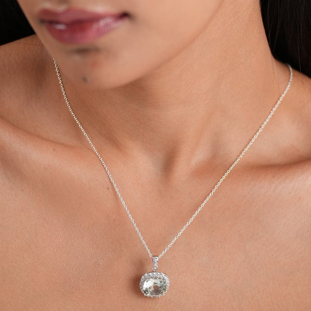 Halo Box Green Amethyst Pendant With Chain