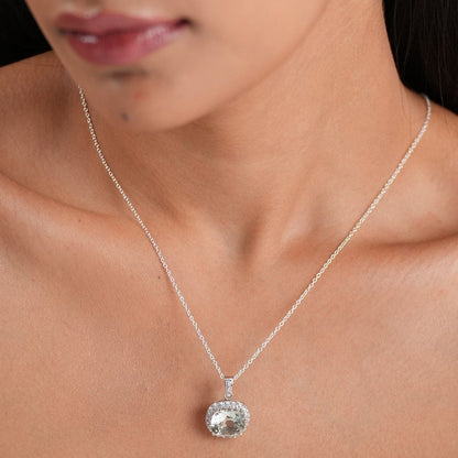 Halo Box Green Amethyst Pendant With Chain