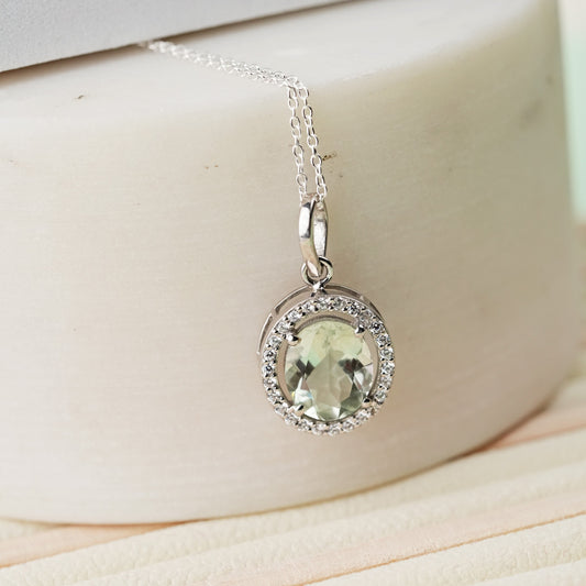 Oval Statement Green Amethyst Pendant With Chain