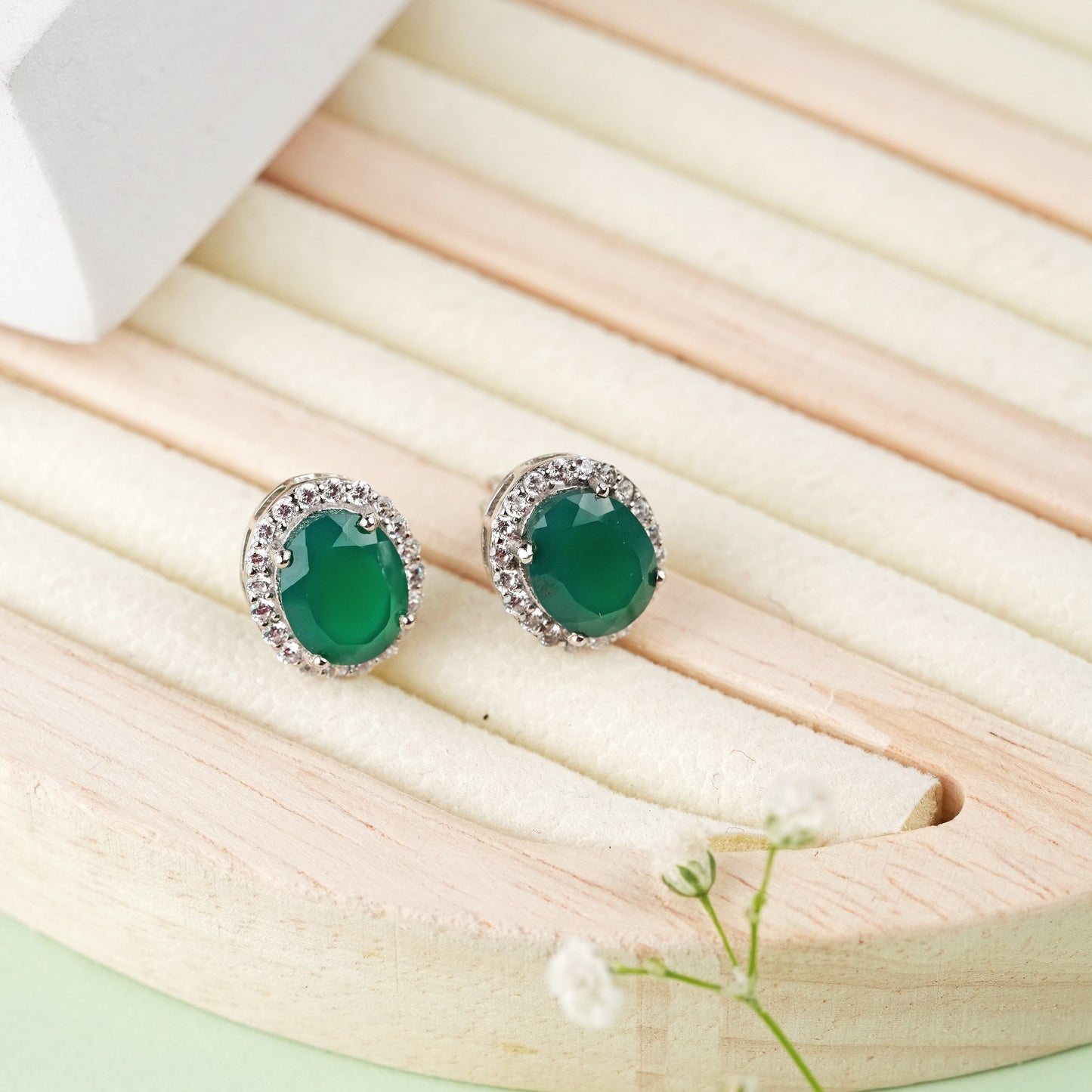 Oval Green Onyx 925 Sterling Silver Jewelry Set