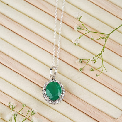 Oval Green Onyx 925 Sterling Silver Jewelry Set
