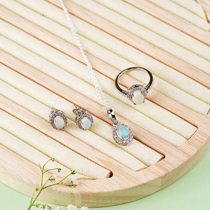 Petite Natural Opal Sterling Silver Set