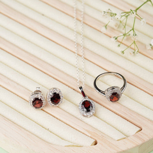 Petite Natural Garnet Sterling Silver Set