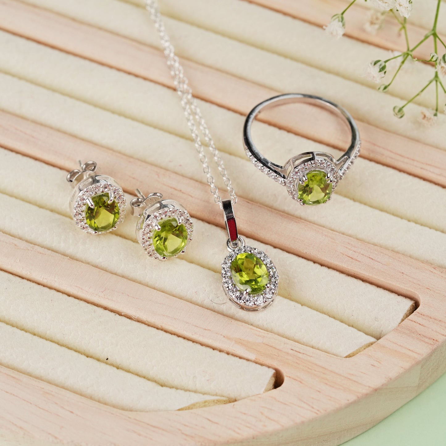 Petite Natural Peridot 925 Silver Set