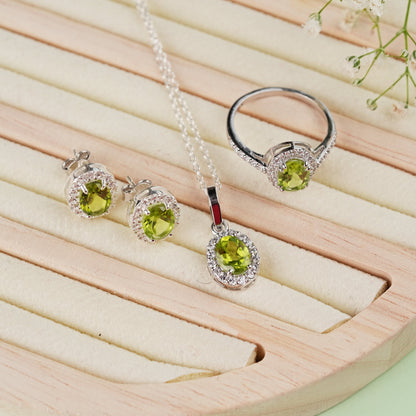 Petite Natural Peridot 925 Silver Set