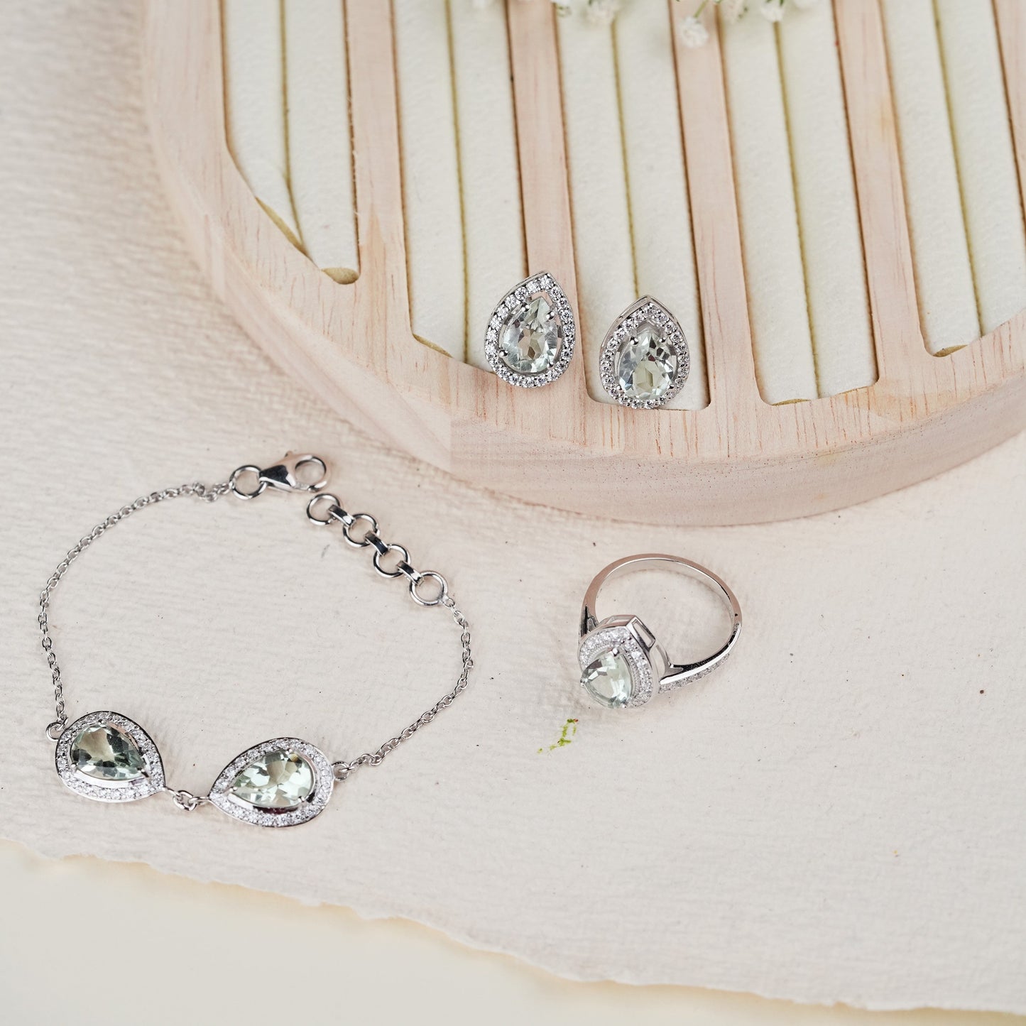 Pear of Joy Green Amethyst Bracelet Set with ring