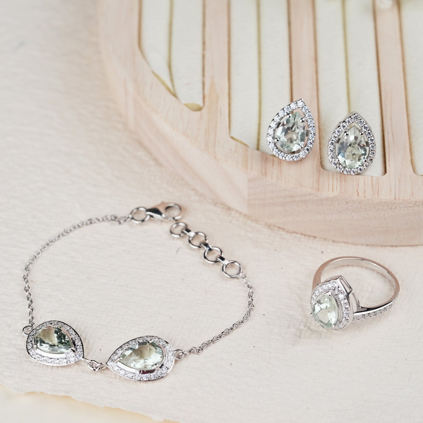 Pear of Joy Green Amethyst Bracelet Set with ring