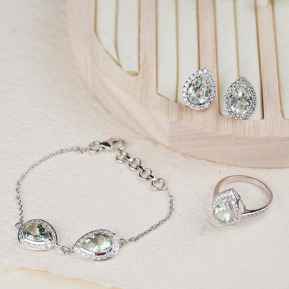 Pear of Joy Green Amethyst Bracelet Set with ring