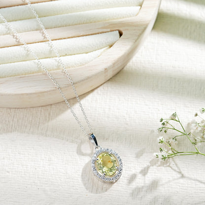 Oval Statement Lemon Quartz Pendant With Chain