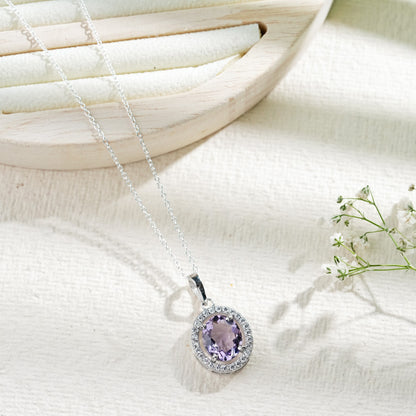 Oval Statement Amethyst Pendant With Chain
