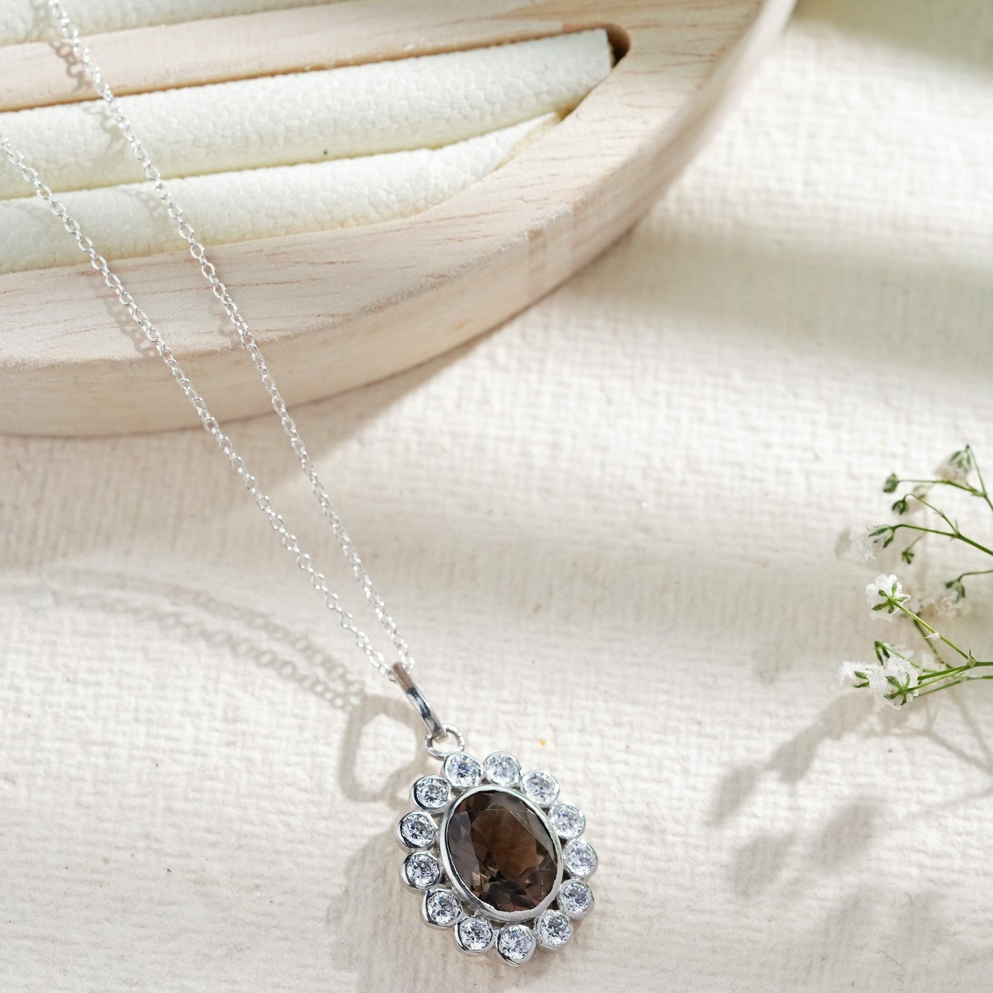 Mystic Gleam Smoky Quartz Pendant With Chain