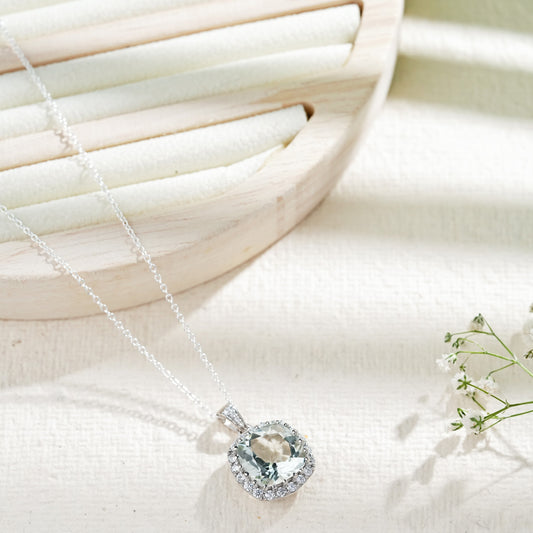 Halo Box Green Amethyst Pendant With Chain