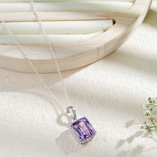 Luminous Aura Natural Amethyst Pendant with Chain