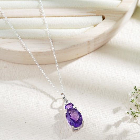 Dual Glow Natural Amethyst pendant with Chain