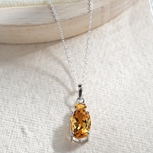 Dual Glow Natural Citrine Pendant With Chain