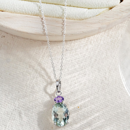 Dual Glow Natural Green Amethyst Pendant With Chain