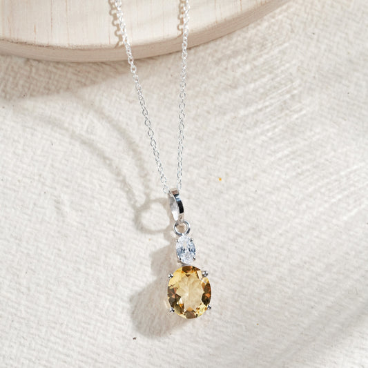 Dual Glow Natural Citrine Pendant With Chain