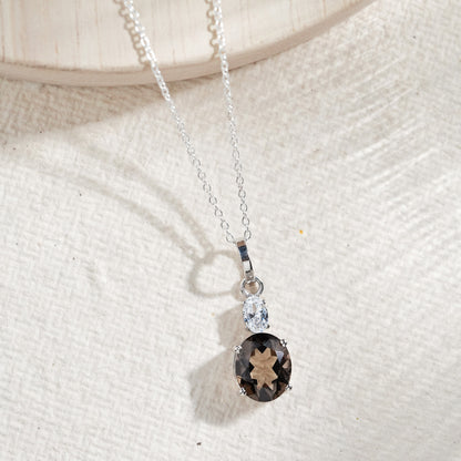 Dual Glow Natural Smoky Quartz Pendant With Chain