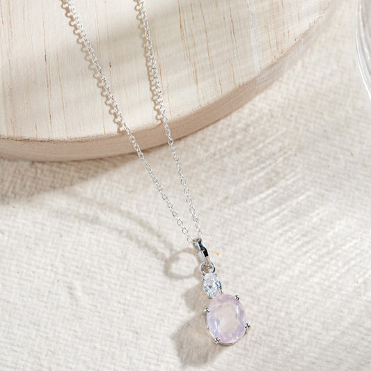 Dual Glow Natural Rose Quartz Pendant With Chain