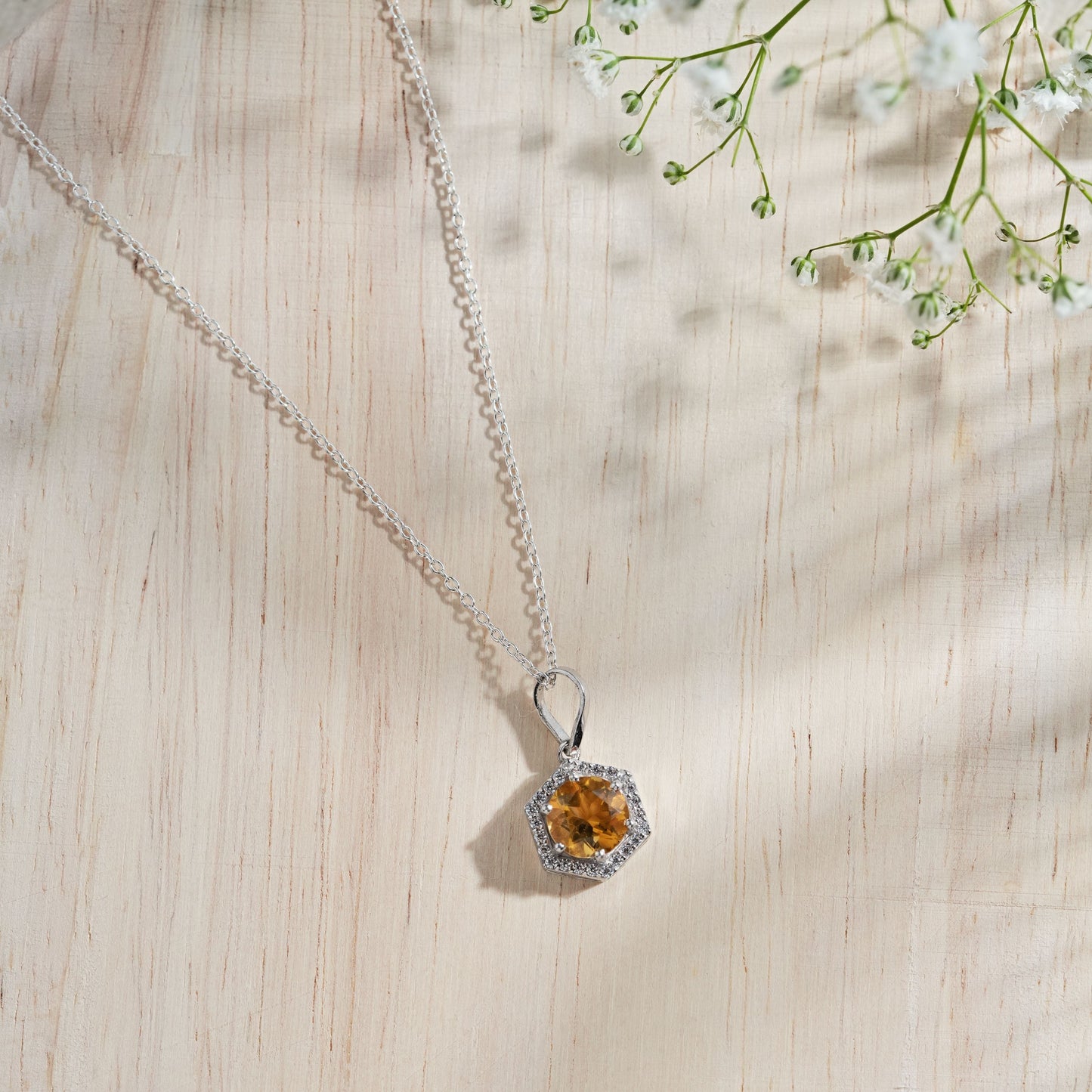 Hexa Halo Citrine Pendant with Chain