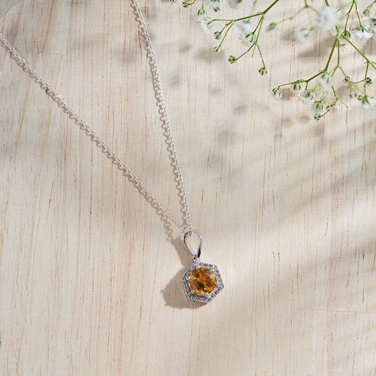 Hexa Halo Citrine Pendant with Chain
