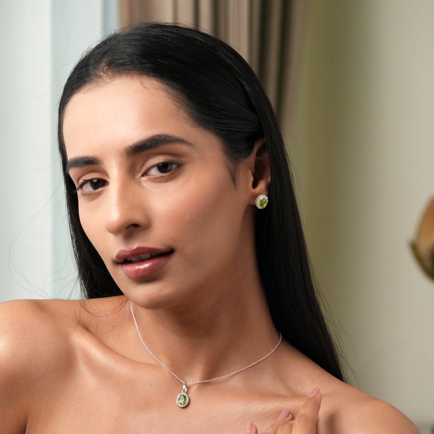 Petite Natural Peridot Pendant and Earring Set