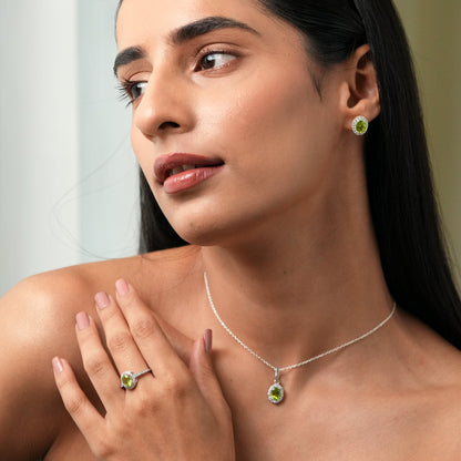 Petite Natural Peridot 925 Silver Set