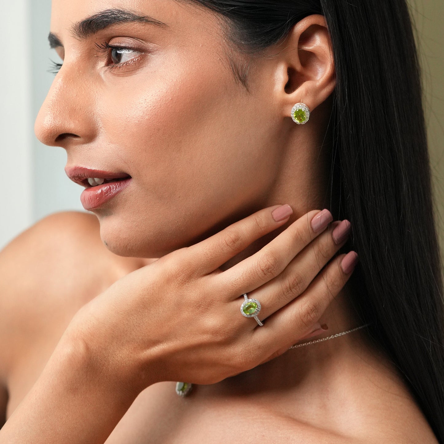 Petite Natural Peridot 925 Silver Set