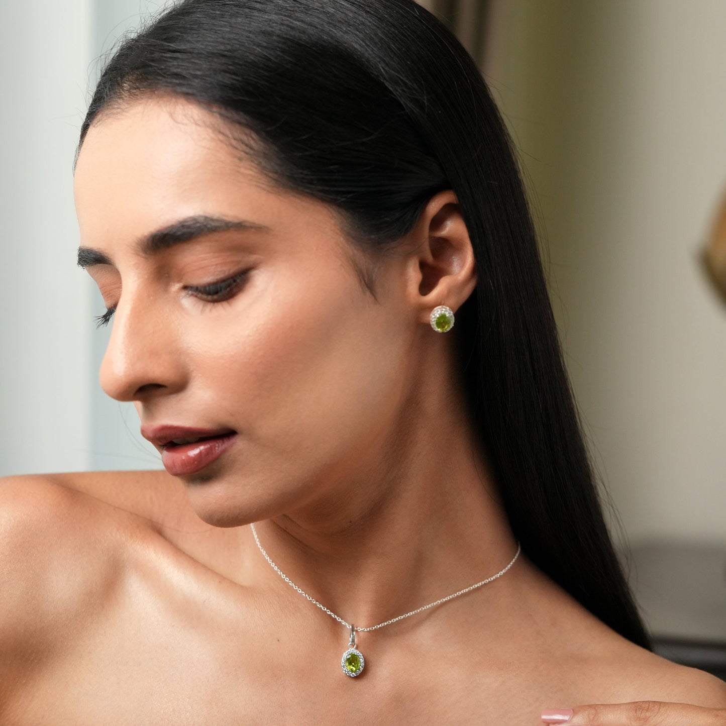 Petite Natural Peridot Pendant and Earring Set