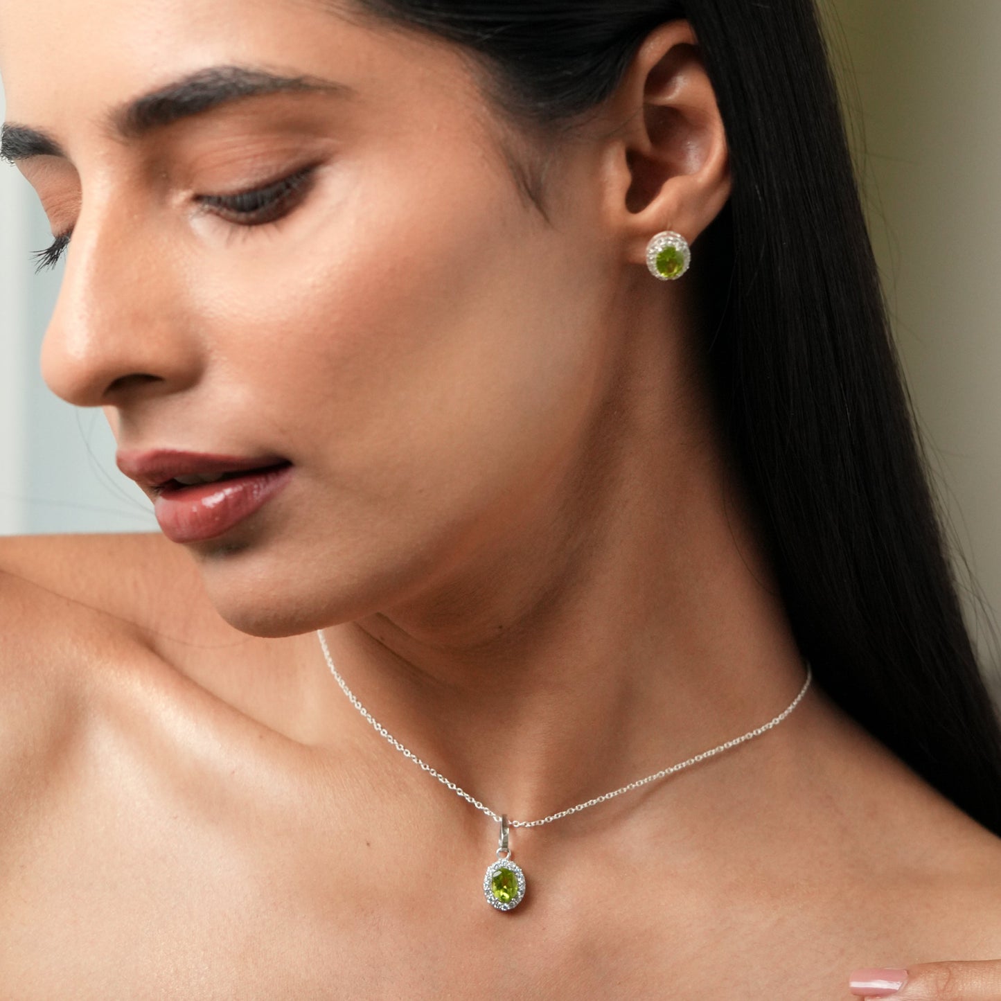 Petite Natural Peridot 925 Silver Set