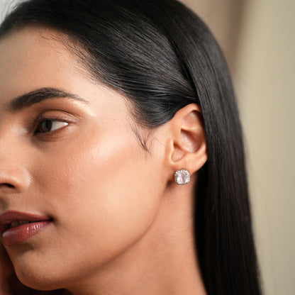 Cushion Mist 925 Silver Rose Quartz Pendant and Earring Set