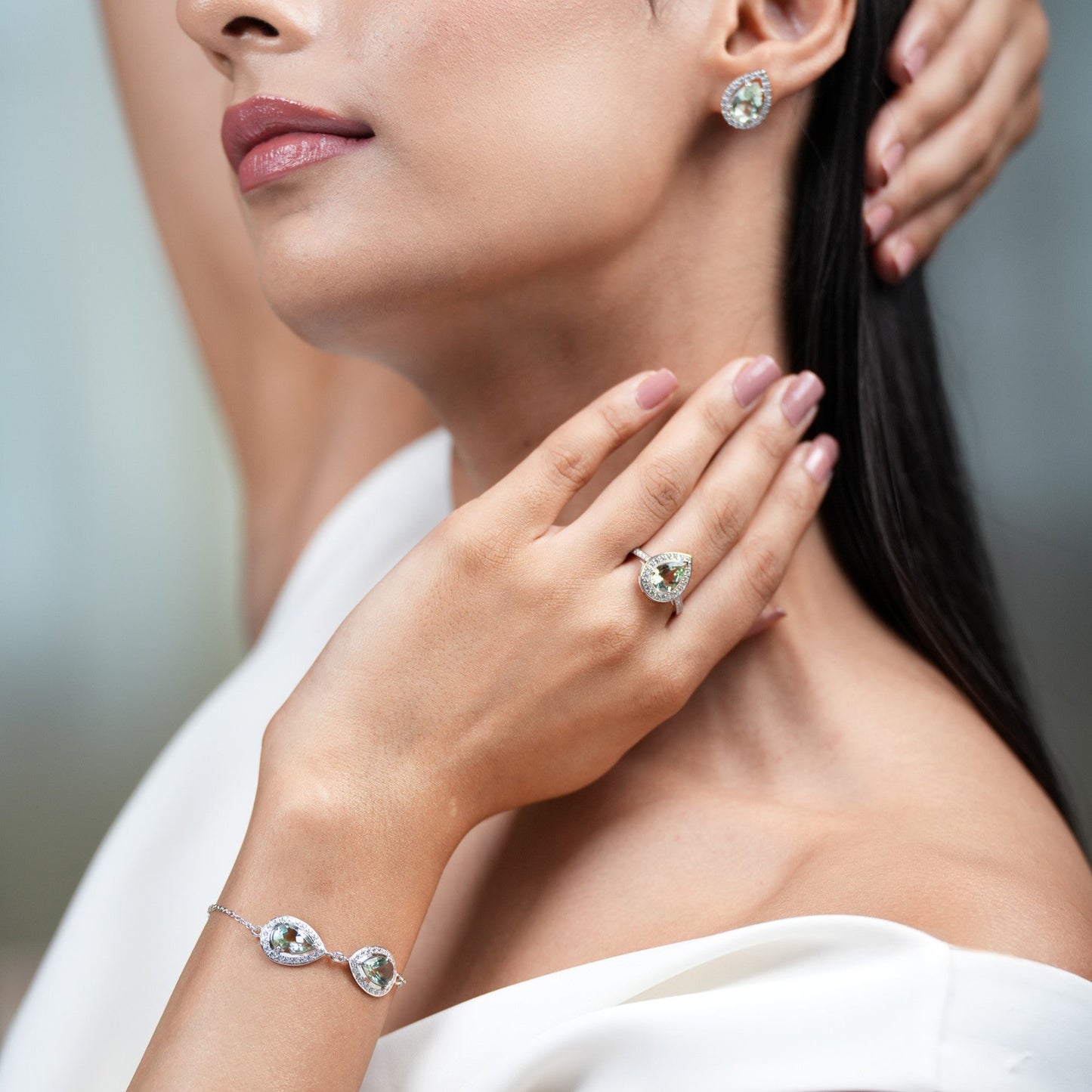 Pear of Joy Green Amethyst Bracelet Set with ring