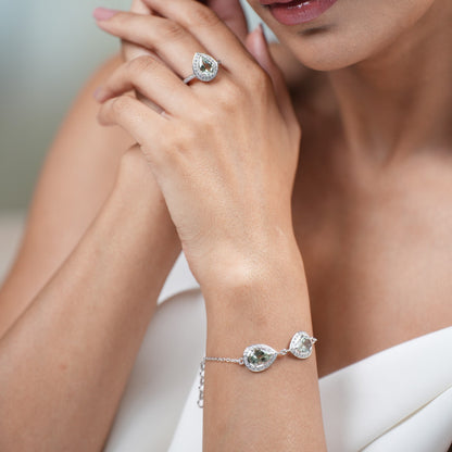 Pear of Joy Green Amethyst Bracelet Set with ring
