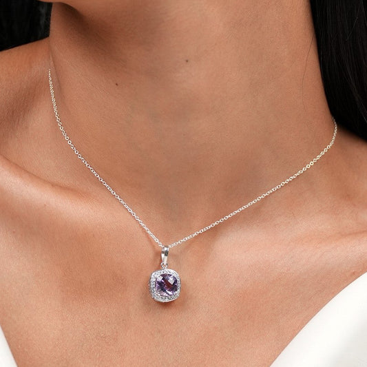 Blissful Natural Amethyst Pendant With Chain