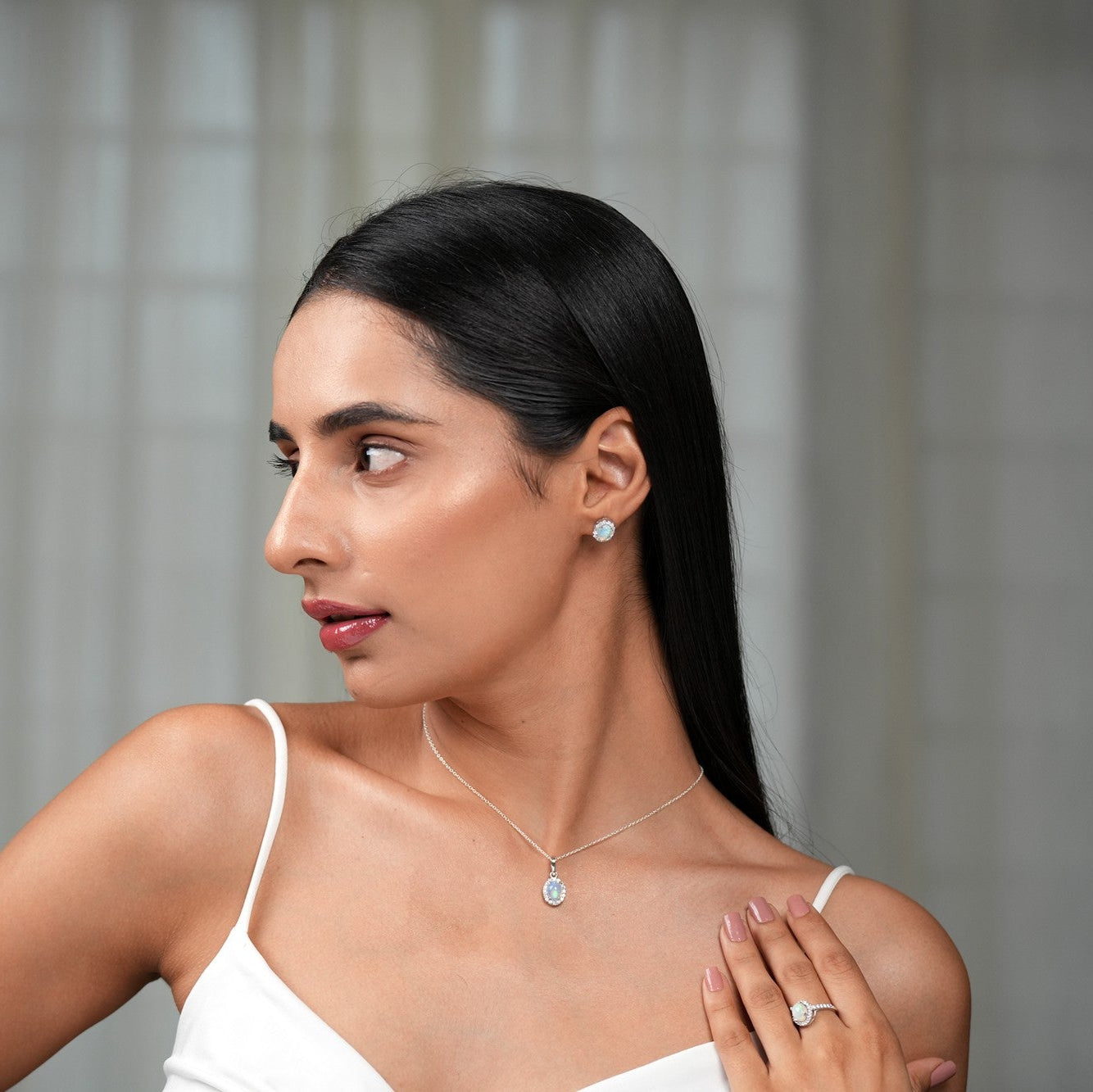 Petite Natural Opal Sterling Silver Set